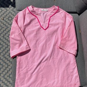pink white tunic shirt dress